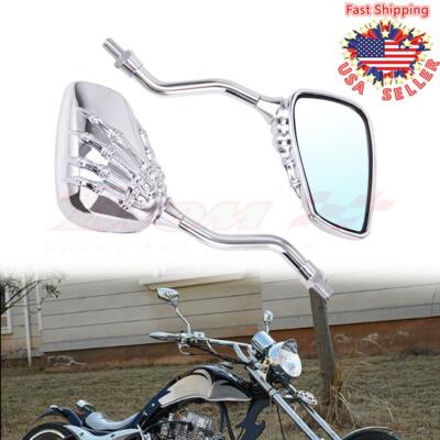 Chrome Universal Skeleton Skull Hand Claw Motorcycle Rear view Mirrors 8MM 10MM