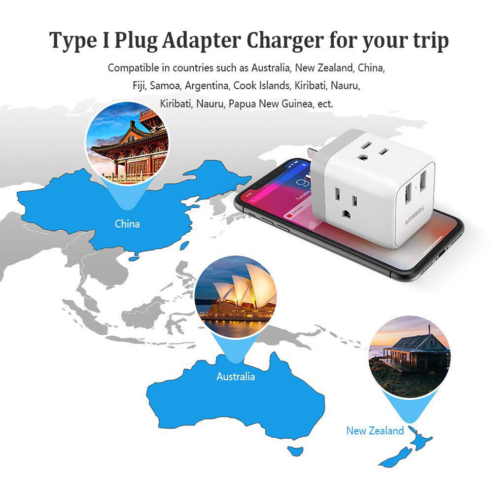 TESSAN New Zealand Australia Power Adapter Plug,for USA to Australian,Type I