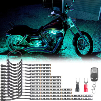 12x Motorcycle RGB LED Underglow Strip Lights For Harley Fatboy Wide Glide Dyna