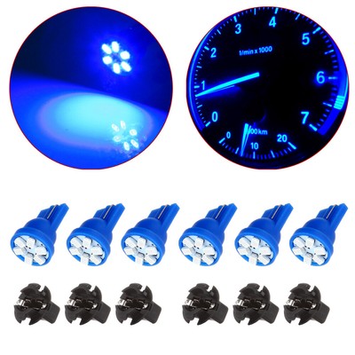 6x PC194 T10 6 Blue LED Light Bulb Dashboard w/ Sockets Instrument Panel Cluster