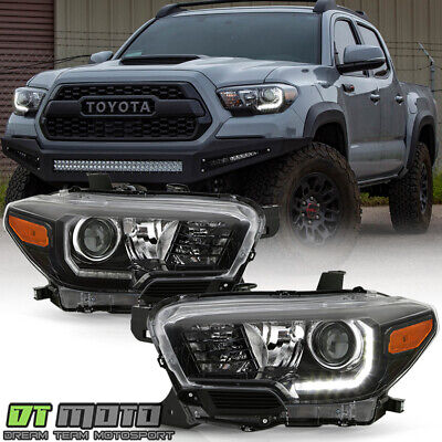For 2016-2019 Toyota Tacoma TRD w/ LED DRL Black Projector Headlights Headlamps