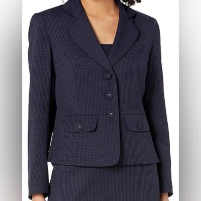 Le Suit Navy check short blazer NWT size 4