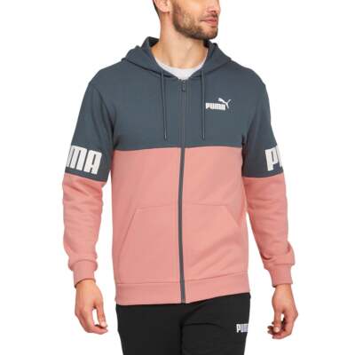 

Puma Power Colorblock Full Zip Hoodie Мужская розовая повседневная верхняя одежда 670496-42, Розовый