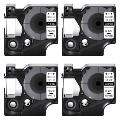 4PK Black on White Permanent Polyester Label Tape 18483 for DYMO Rhino 5000 1/2''