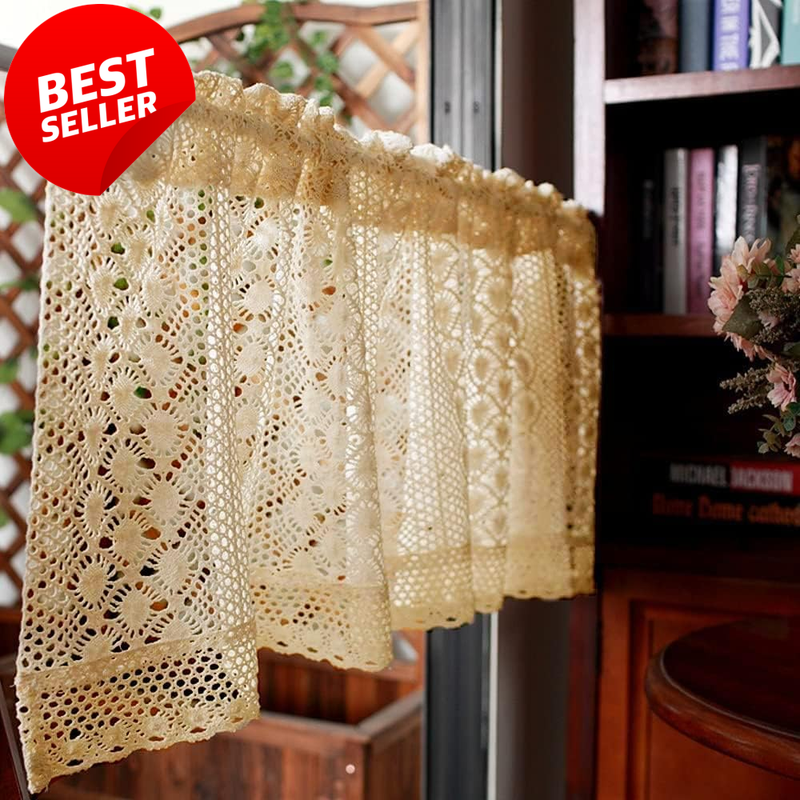 Rustic Boho Crochet Curtain Valance Handmade Farmhouse Lace Window Tier - US