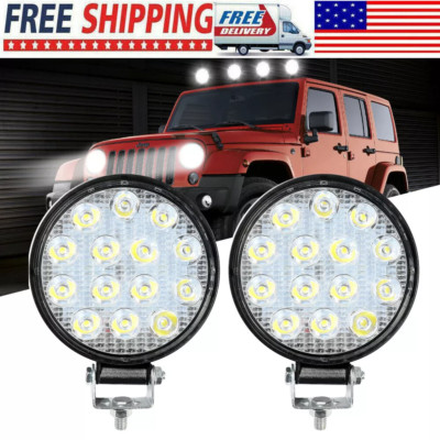 2X 7 Inch Round LED Work Light Bar Pods Driving Fog Headlight Truck Off Road SUV