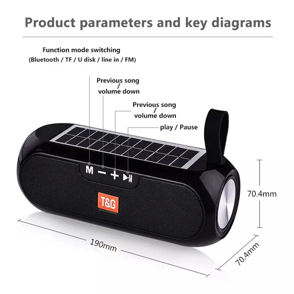 Portable Solar Charging Bluetooth 5.0 Speaker Wireless Stereo Music Box Outdoor