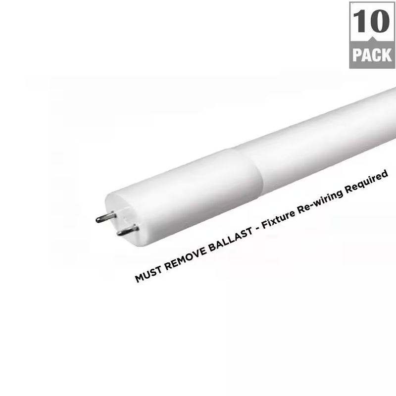 4 ft. 14-Watt T8 Non-Dimmable LED Linear Light Bulb Type B Bypass Double Ended