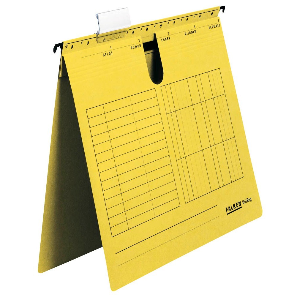 50 Hängehefter Falken UNIREG in Gelb Kraftkarton kaufm. Heftung DIN A4 + Reiter