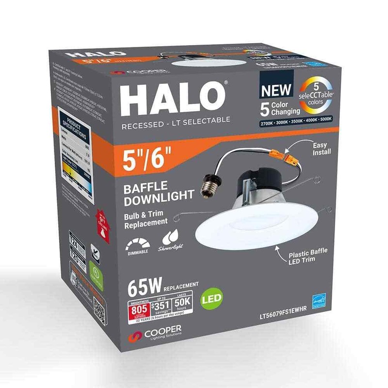 HALO LT 5/6 in. LED Retrofit Module with Baffle Trim Selectable 5CCT 750-Lumens