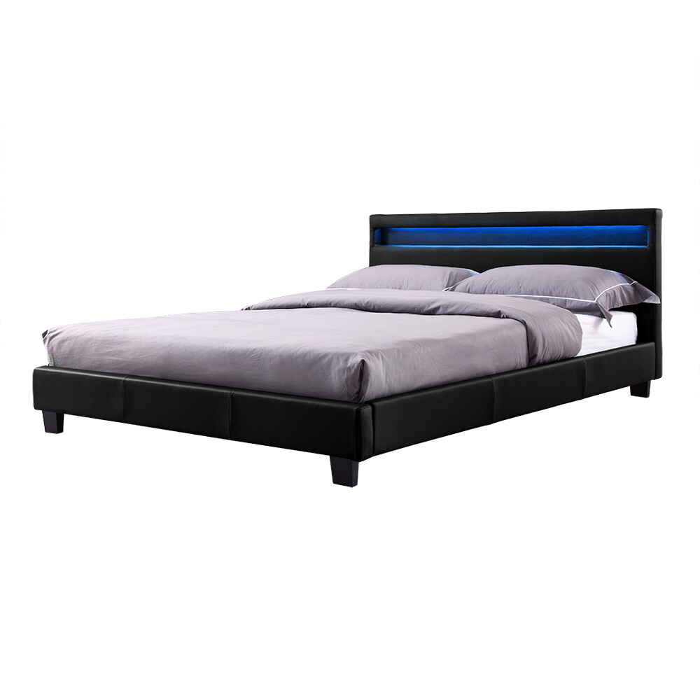 New Double Size Bed Frame LED Headboard Night Light in Black Stylish