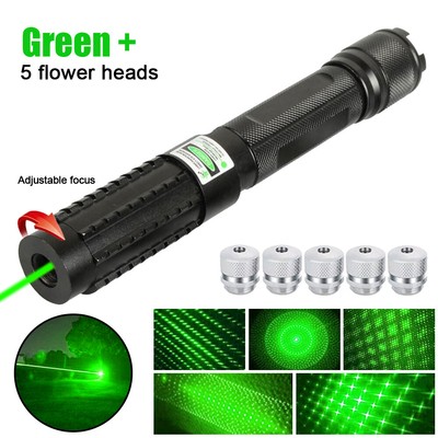 2000M 5W Green Laser Pointer Pen Adjustable Beam Dot Light Flashlight +5PCS Caps