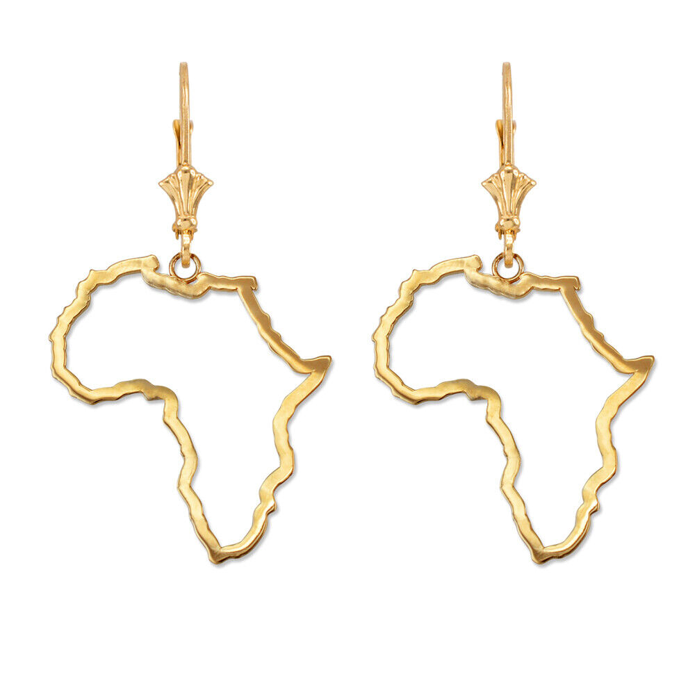 Pre-owned La Blingz 14k Gold Africa Open Design Leverback Earrings In Yellow Gold