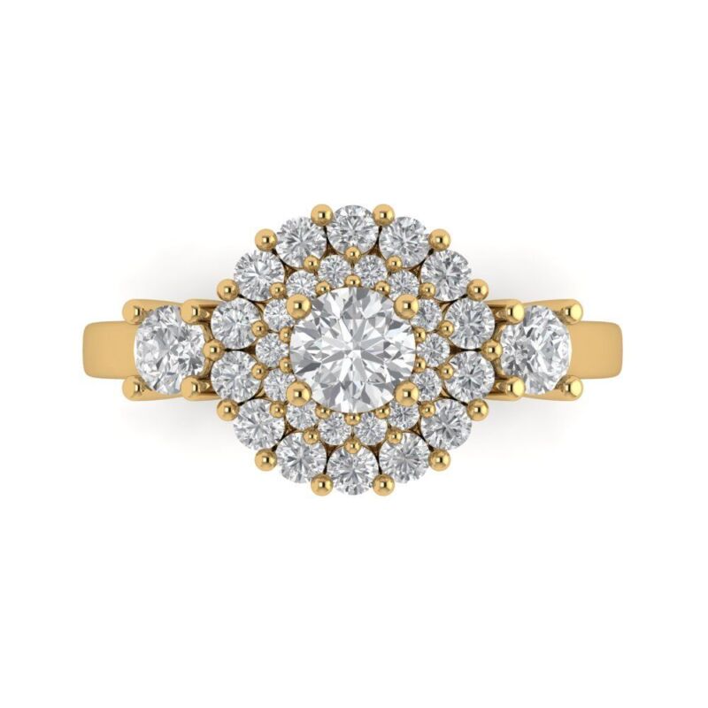 1.12ct Double Halo Round  Bridal Wedding Ring 14k Yellow Gold Simulated Diamond
