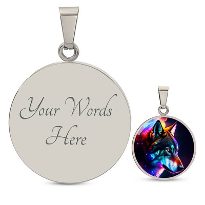 Rainbow Colorful Wolf Head Art Wildlife Wolves Gift Animal Lover Circle Necklace