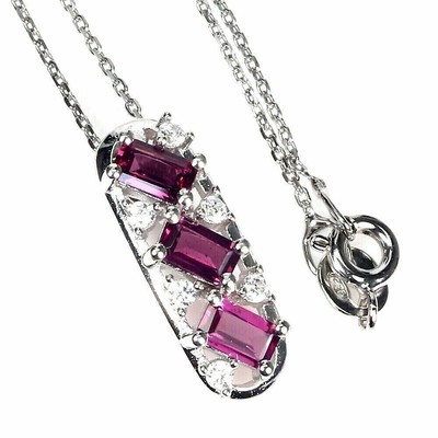 Pendant Pink Rhodolite Genuine Natural Mined Gems Solid Sterling Silver 18 Inch