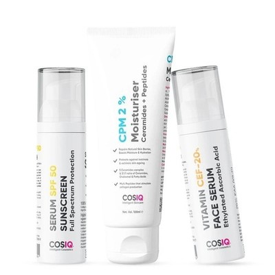 Cos-IQ Glow & Protect Skincare Kit | 2% Ceramides Peptides (30ml+30ml+100ml)