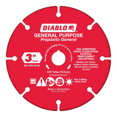 3 In. Carbide Grit Multi-Material Cut-Off Wheel Optimized for 3 in. compact saws