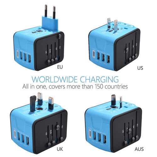 Universal Travel Adapter, All In One International Travel Plug Adapter with 2.4A