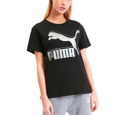 

Puma Classics Logo Футболка с круглым вырезом и короткими рукавами Женские черные повседневные топы 59551, Черный