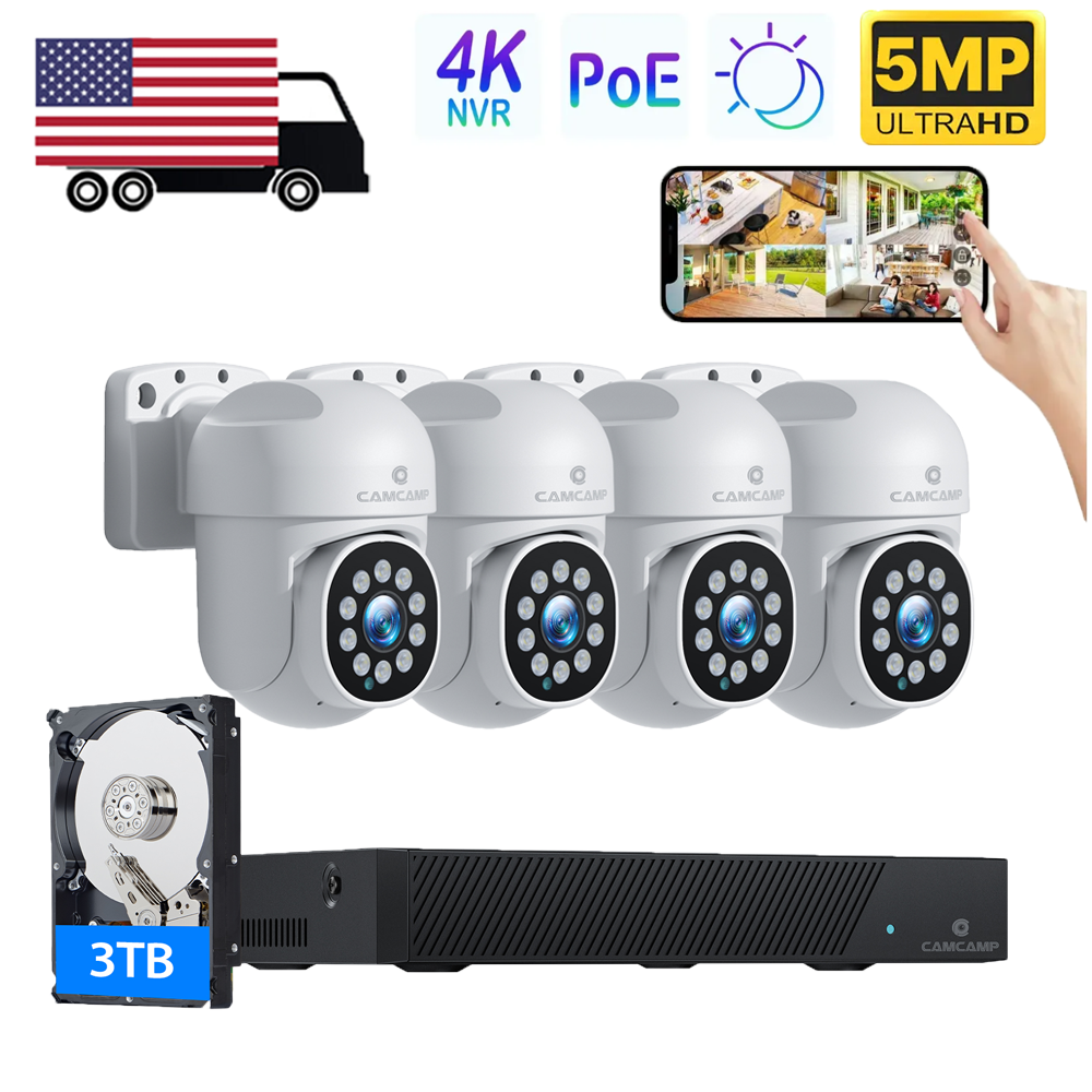 Camcamp 8CH H.265 Lite NVR 5MP Outdoor CCTV Home PoE PTZ Security Camera System