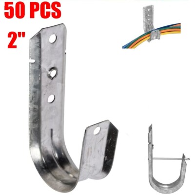 50 Pcs 2'' J Hook Wall Mount Hanger Network CAT6/5e Wire Cable Management w/Clips