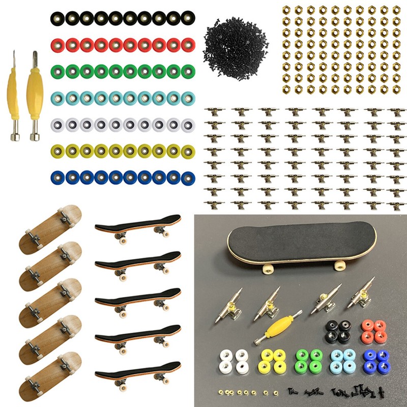 Lot 96mm Fingerboard Skateboard Wooden Deck & Truck Bearing Wheel Nut Screw Tool