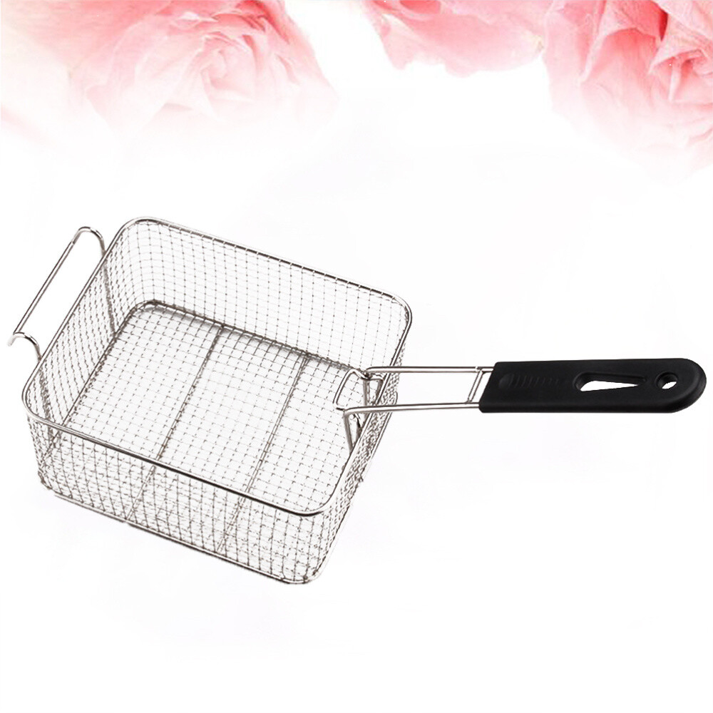 1pc Deep Fry Basket Wire Mesh Rectangle with Long Handle Frying Tool
