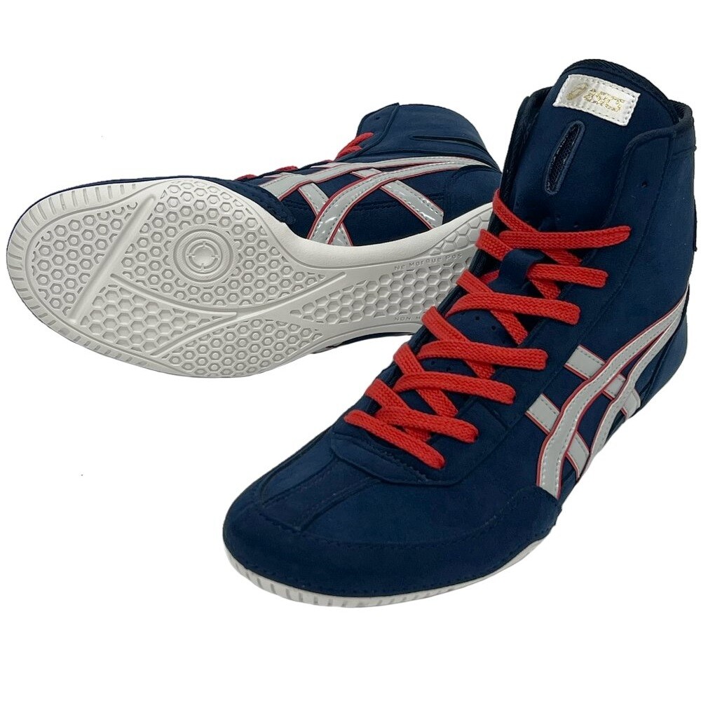 Pre-owned Asics 1083a001  Wrestling Shoes Navy×silver Gray×red Ex-eo Successor [us7.5-11.5]