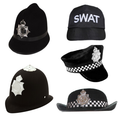 POLICE HAT FANCY DRESS CHECKERED COSTUME ACCESSORY ADULTS KIDS HEN NIGHT COP UK