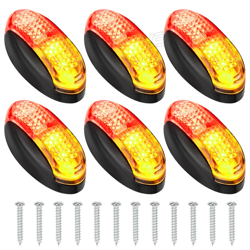 6X Marker Lights 2.4" LED Truck Trailer Oval Clearance Side Light Amber/Red 12V