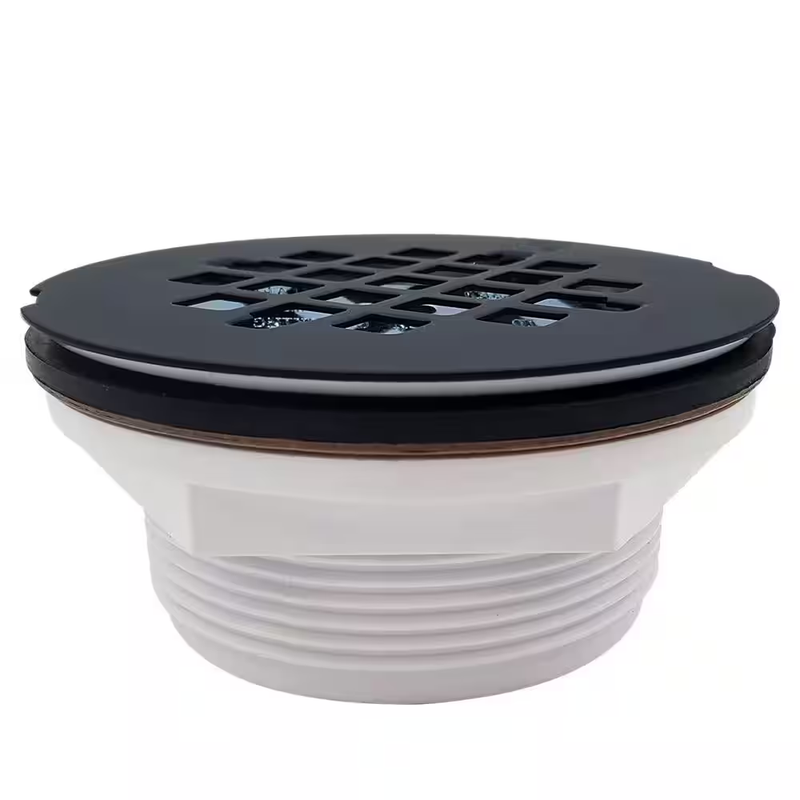 Westbrass 2 Inch No Caulk Shower Drain PVC Matte Black Round Grid Cover