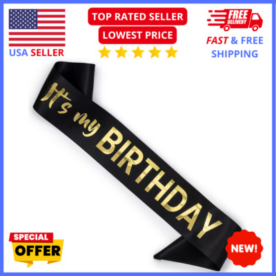 Gold Foil, 'It's My Birthday' Sash - Soft Satin Black, Birthday Sash for Women
