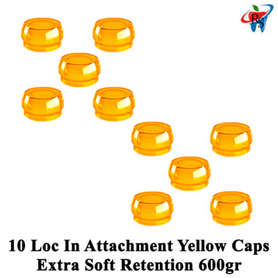 10pcs Dental Yellow Silicone Caps Extra Soft Retention 600gr Loc In Attachment