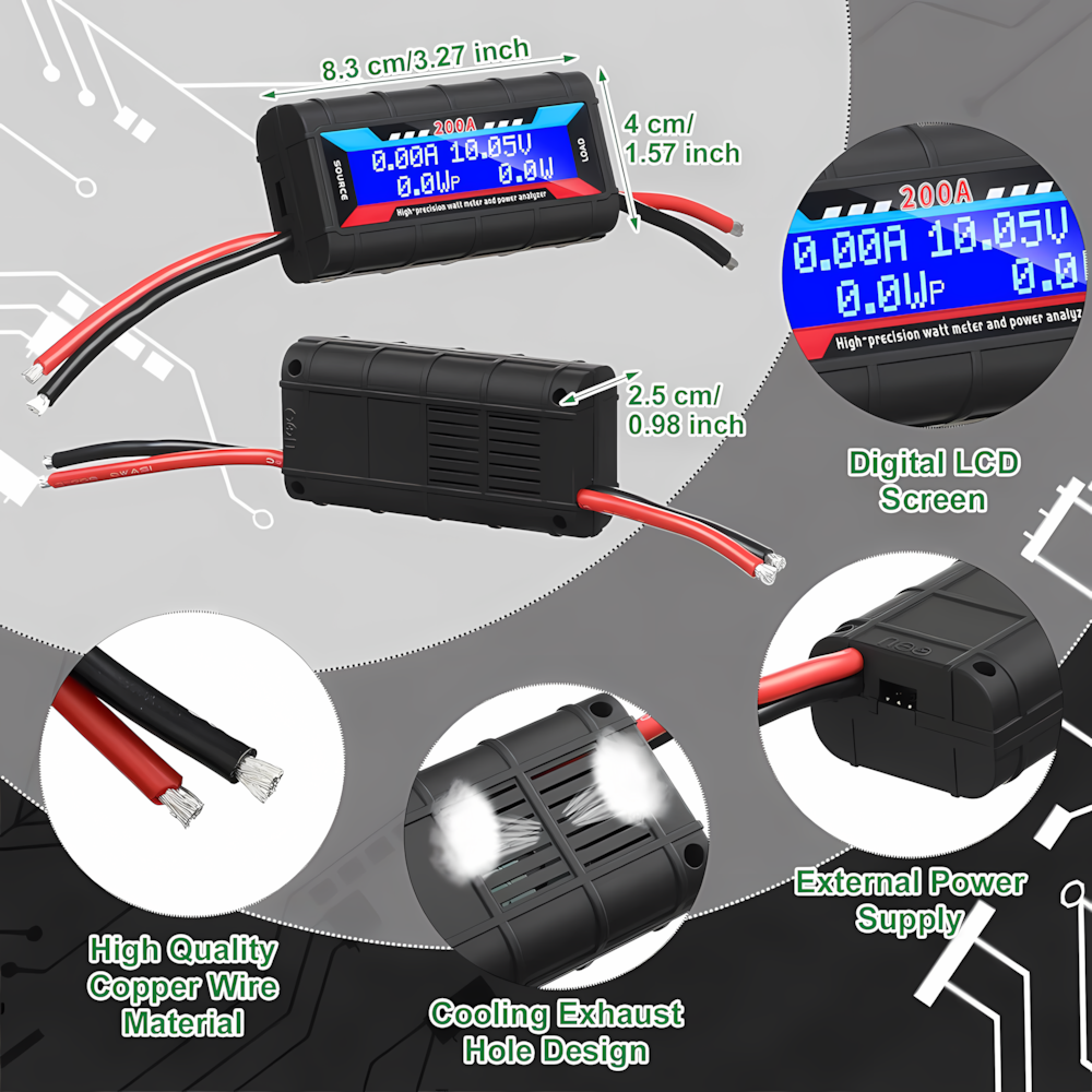 2PCS 200A Digital Watt Meter DC Volt Amp Monitor Analyser For RC Battery Solar