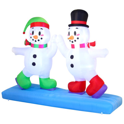 8' Long High Fiving Skating Snowmen Christmas Airblown Inflatable LED Lights