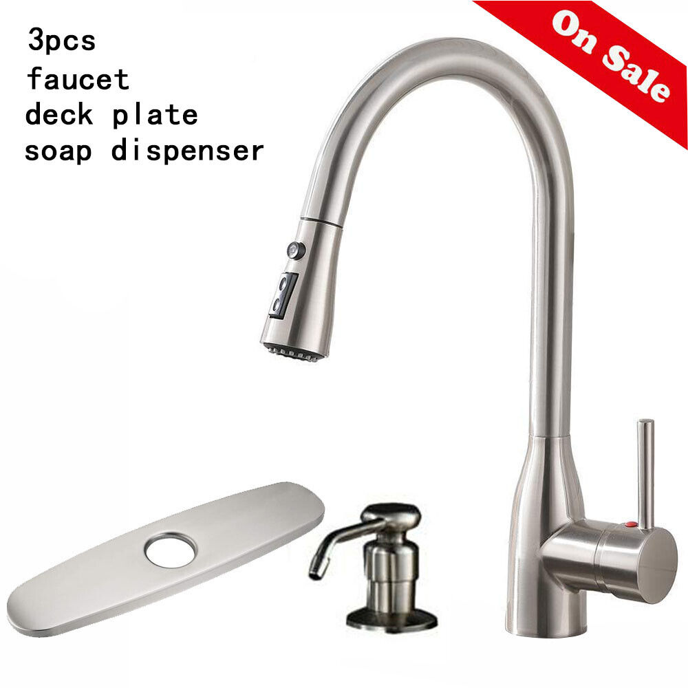 Commercial Kitchen Sink Faucet 3 Holes Single Handle Pull Do