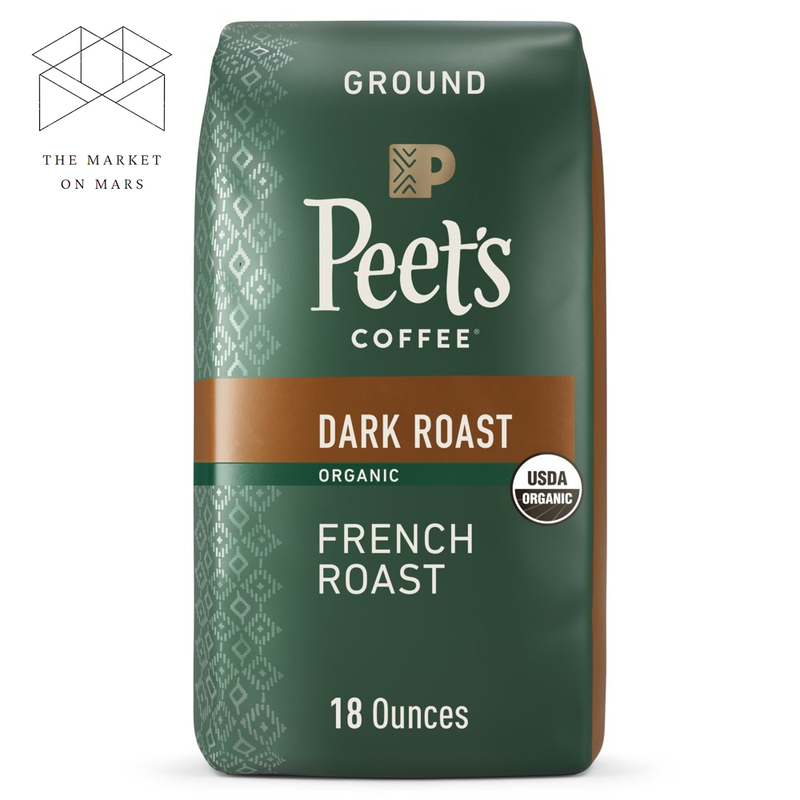 Coffee Organic French Roast, Dark Roast Ground Coffee, 18 Oz