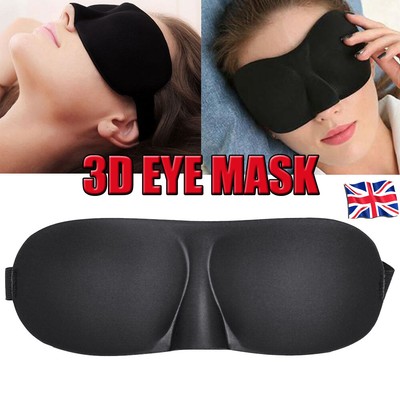 Black 3D Eye Mask Memory Foam Padded Relax Comfort Sleeping Travel Shade Cover