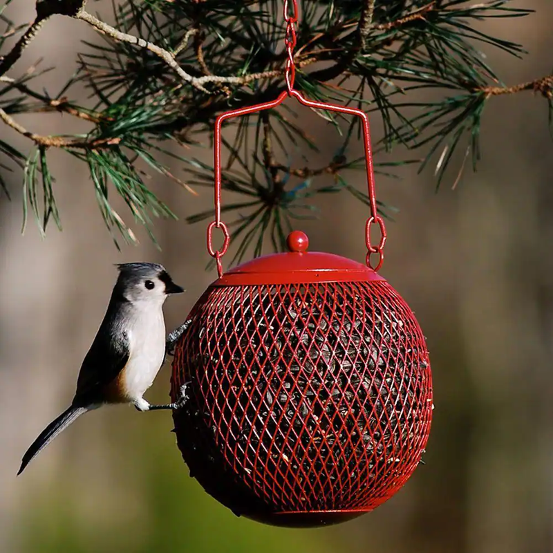 Red Seed Ball Hanging Bird Feeder - 1. 2 Lb. Capacity Durable Mesh Design
