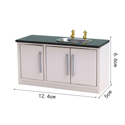 Kitchen Island Sink Cabinet White Furniture 1:12 Scale Dollhouse Miniaturesfm