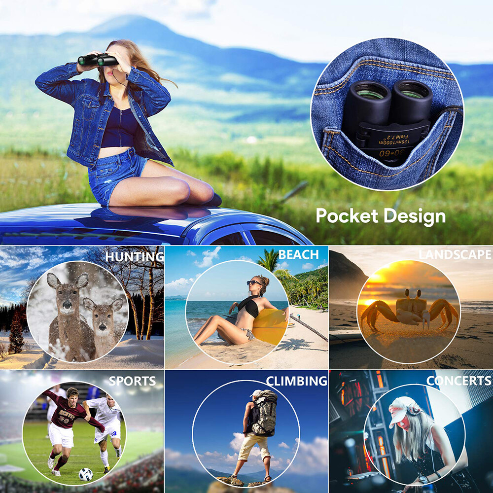 Binoculars 30x60 Outdoor Travel Compact Folding Telescope Hunting Day Night