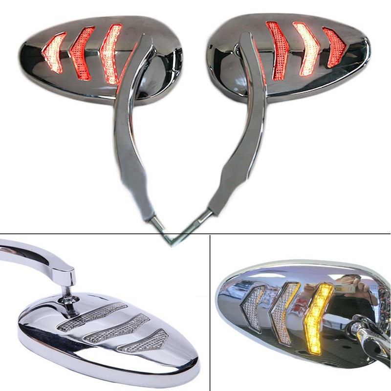 Motorcycle Chrome LED Mirrors with Turn Signals Aluminum Side Mirror