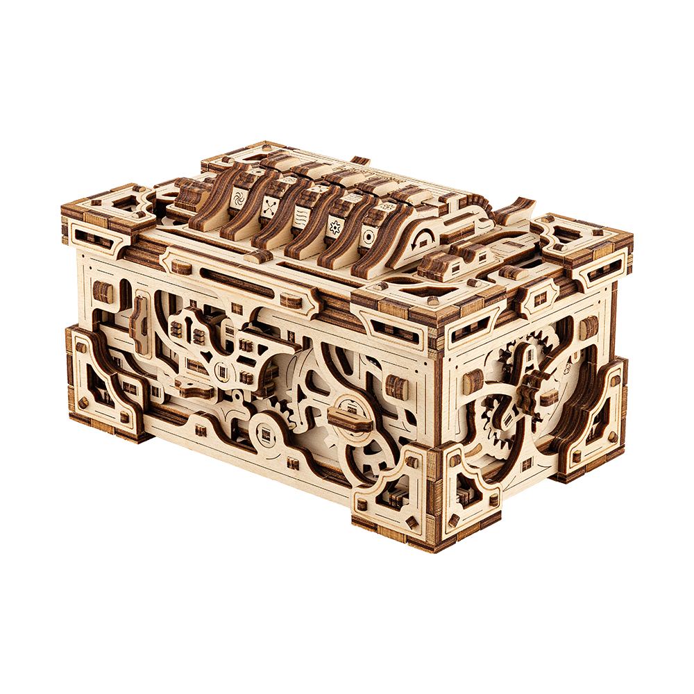 Wood Trick Enigma Chest Wooden 3d Mechanical Model Kit Puzzle Toy DIY Gift
