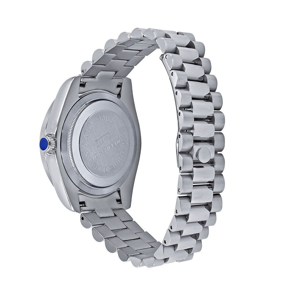 Pre-owned Bling Master - Majesty 18k Solid Steel White Gold Baguette Simulated Diamond Men's President Watch 40mm