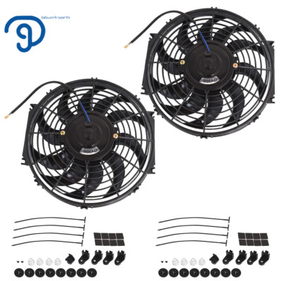 2x 12'' inch Slim Fan Push Pull Electric Radiator Cooling 12V Mount Kit Universal