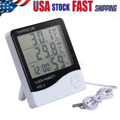 HTC-2 Digital LCD Temperature Thermometer Hygrometer Humidity Meter Clock USA