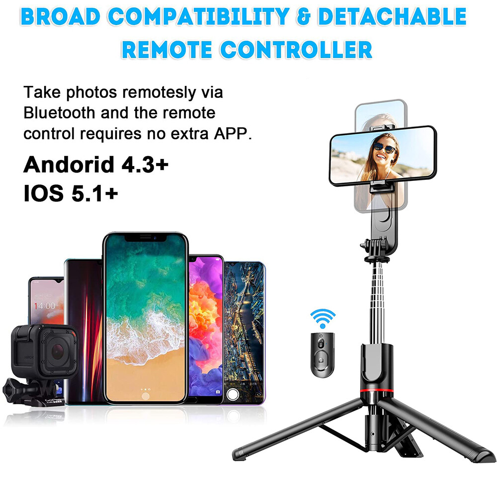 Remote Selfie Stick Tripod Phone Desktop Stand Desk Holder W/ 3-Color Fill Light