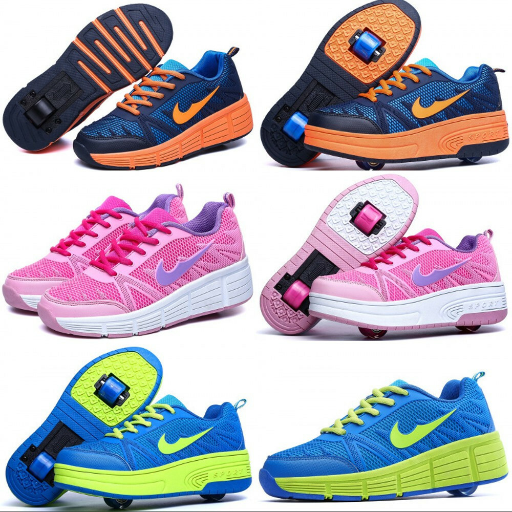 Jungen Mädchen Sneakers Skateboard Schuhe Turnschuhe Sportschuhe mit zwei Rolle