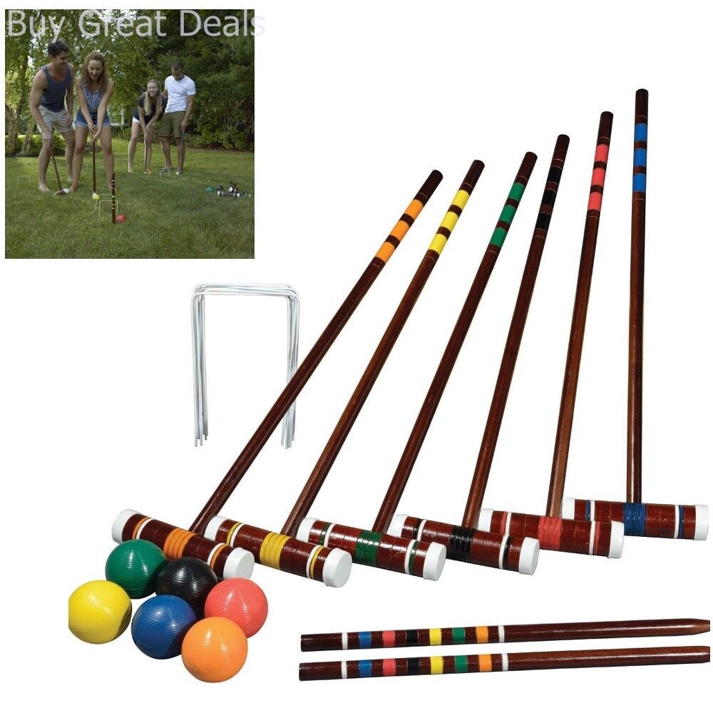 Croquet Game Set Vintage Look Outdoor Lawn Yard For Adults Kids Family